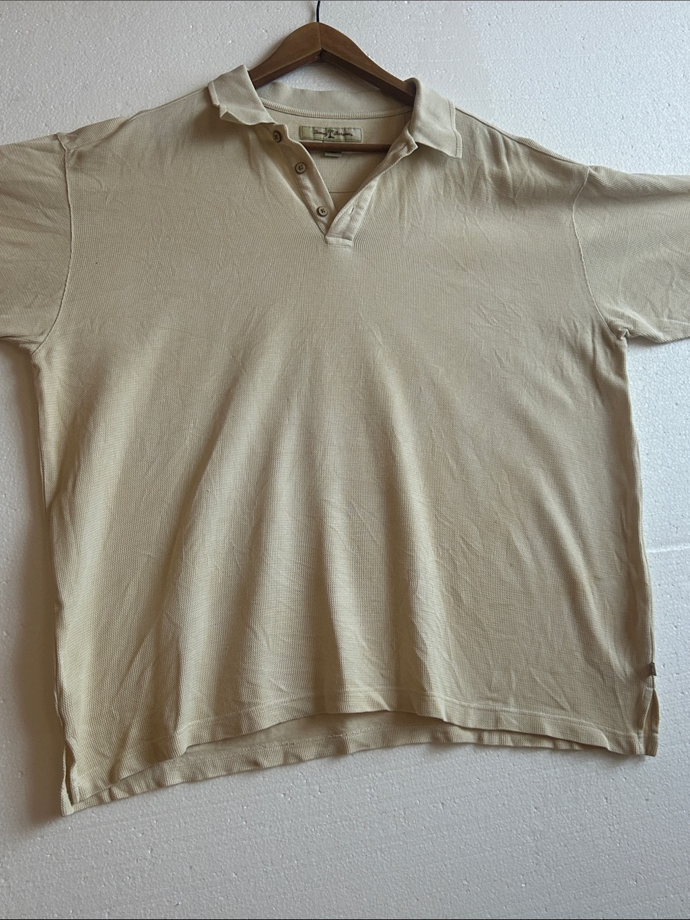 Vintage Tommy Bahama Silk-Cotton Beige Mens Island Lifestyle Polo Shirt. XLarge.